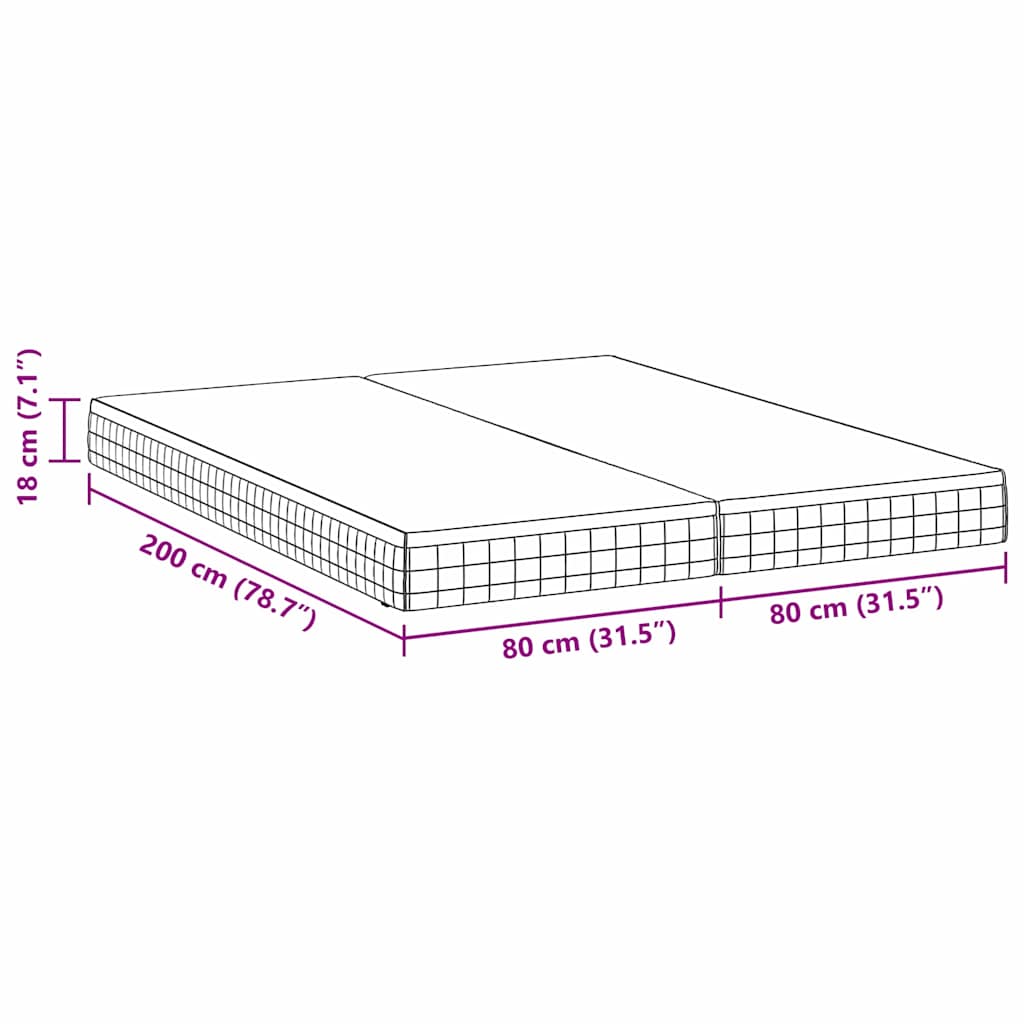 Matratze 2 stk. Mittelweich 80 x 200 cm Weiß und Grau