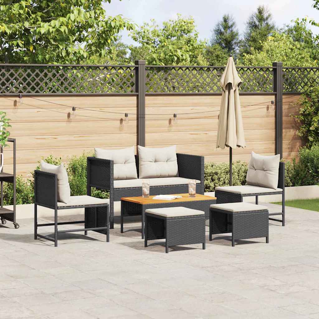 Gartensofa-set 6 stk. Schwarz und Creme Poly-Rattan
