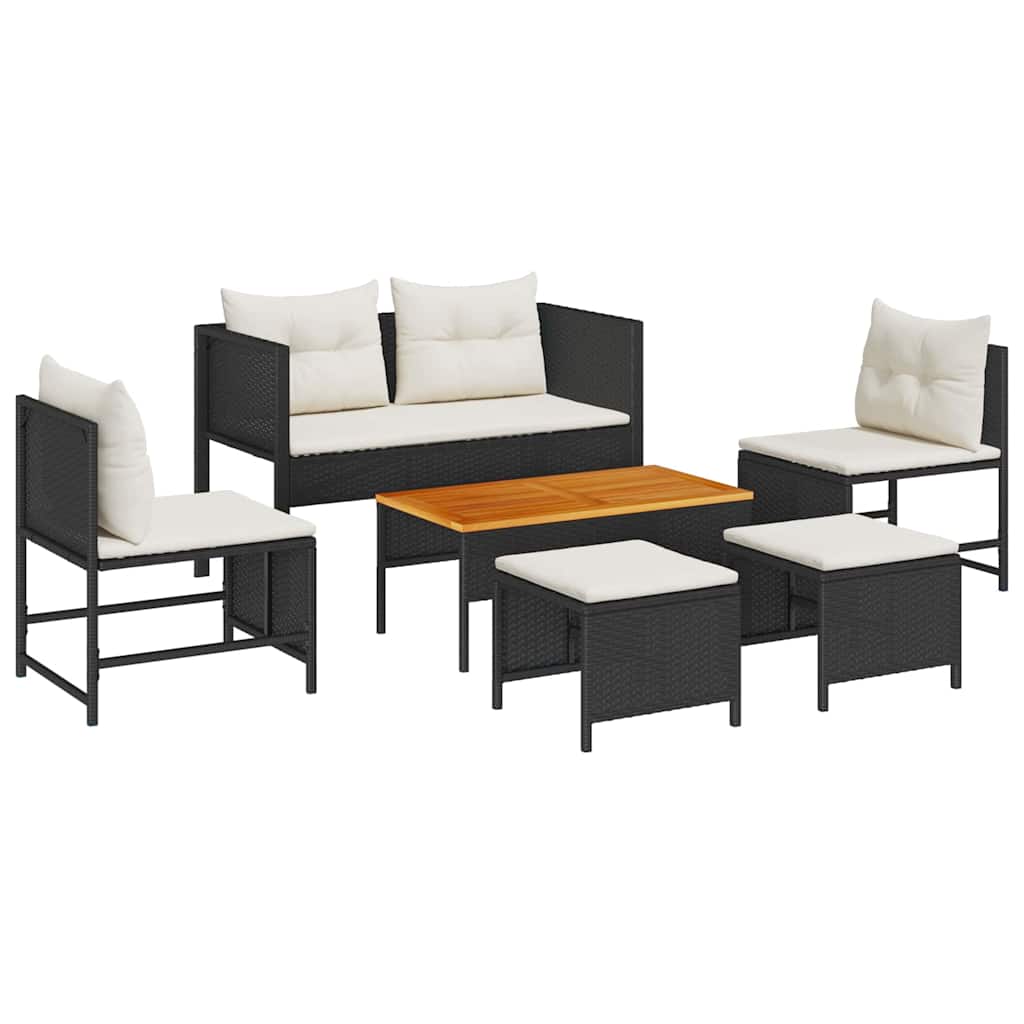 Gartensofa-set 6 stk. Schwarz und Creme Poly-Rattan