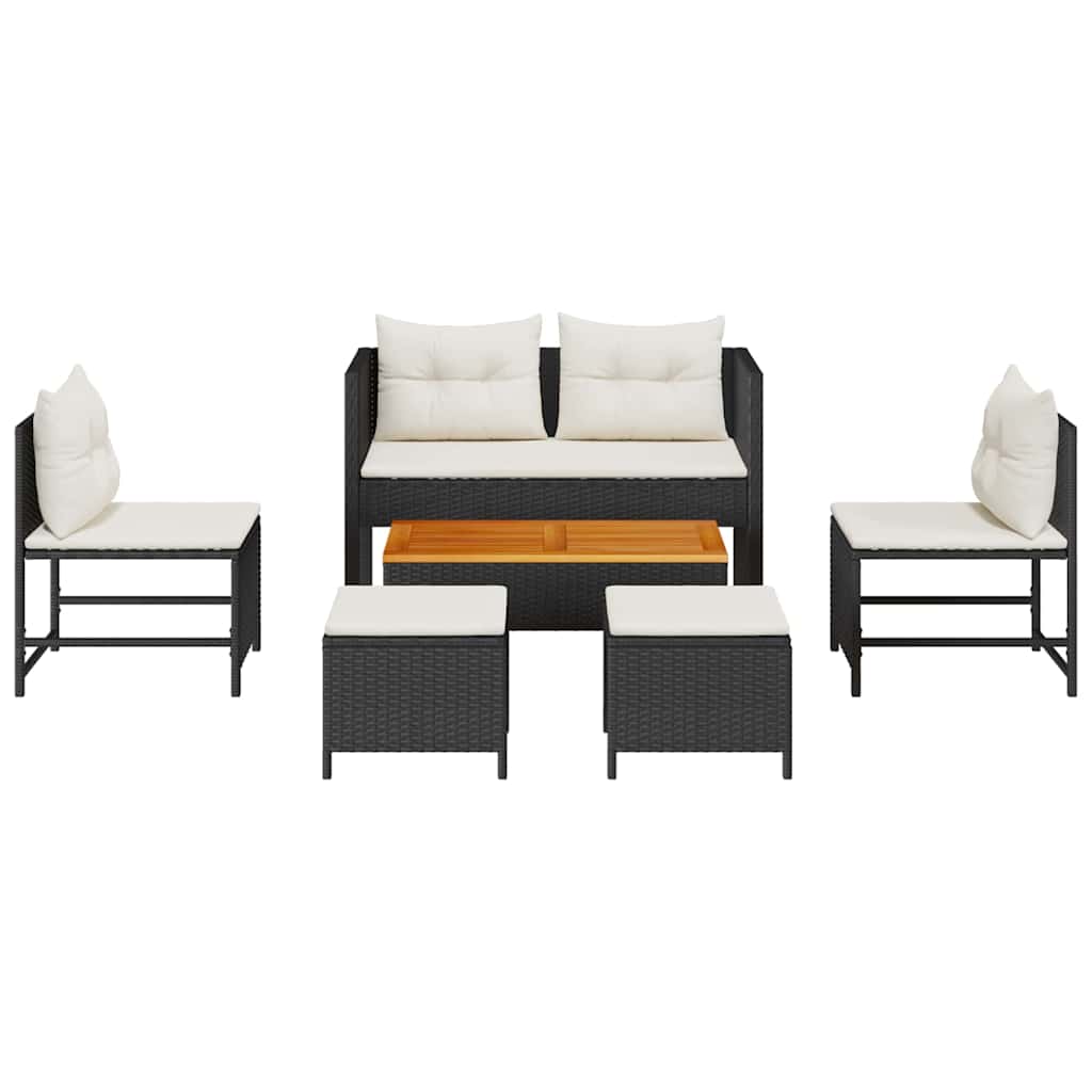 Gartensofa-set 6 stk. Schwarz und Creme Poly-Rattan