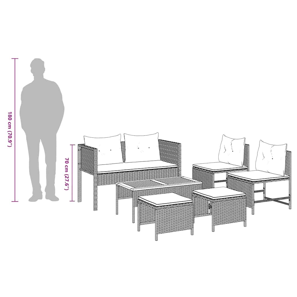 Gartensofa-set 6 stk. Schwarz und Creme Poly-Rattan