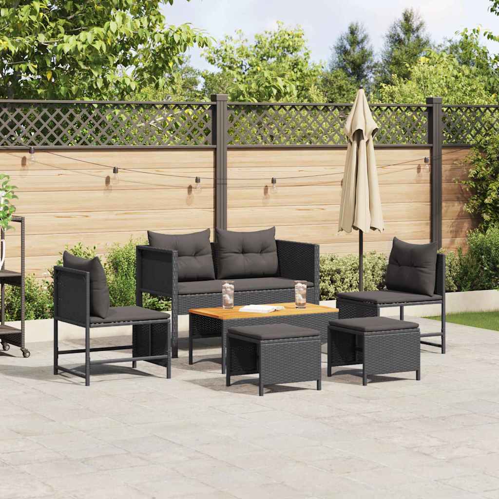 Gartensofa-set 6 stk. Schwarz Poly-Rattan