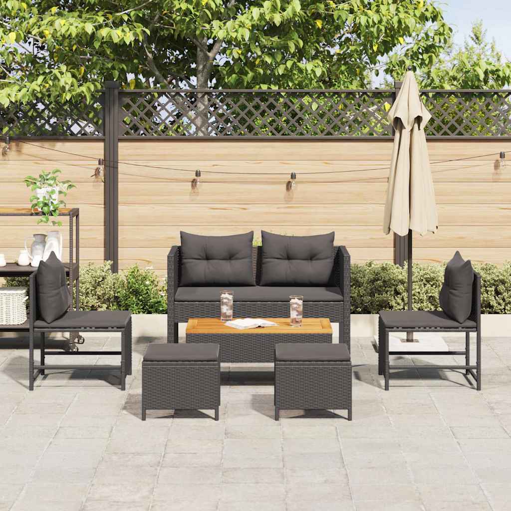 Gartensofa-set 6 stk. Schwarz Poly-Rattan