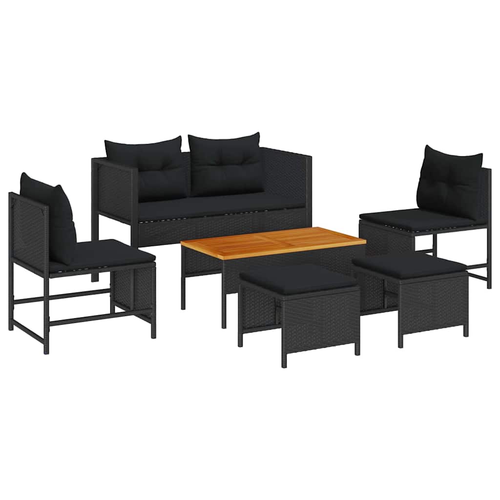 Gartensofa-set 6 stk. Schwarz Poly-Rattan