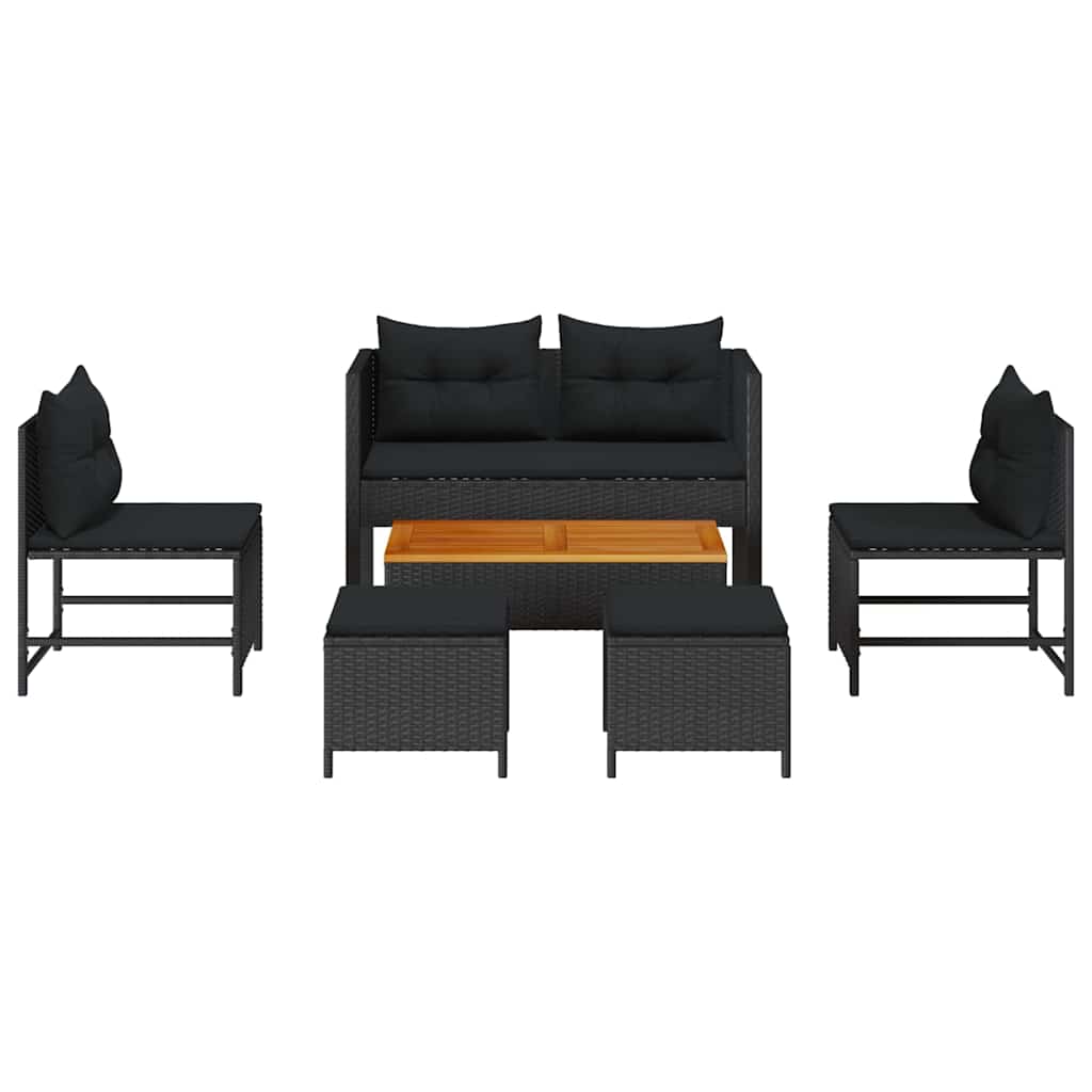 Gartensofa-set 6 stk. Schwarz Poly-Rattan