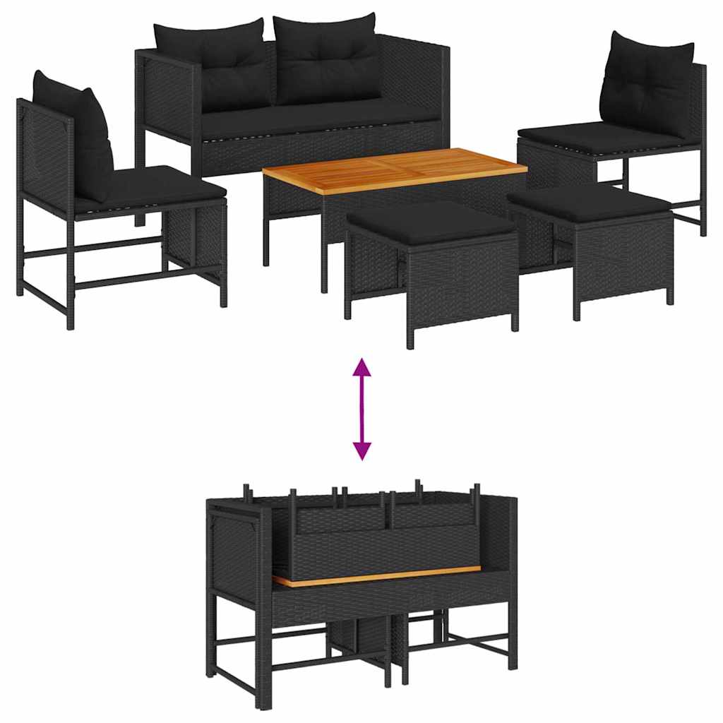 Gartensofa-set 6 stk. Schwarz Poly-Rattan