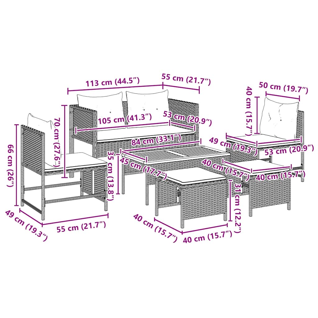Gartensofa-set 6 stk. Schwarz Poly-Rattan