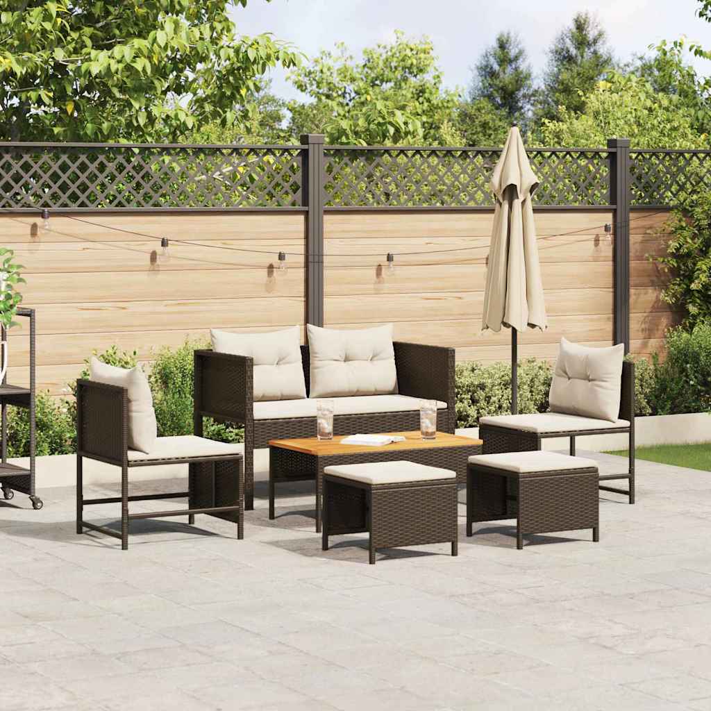 Gartensofa-set mit Kissen 6 pcs Braun und Creme Poly-Rattan