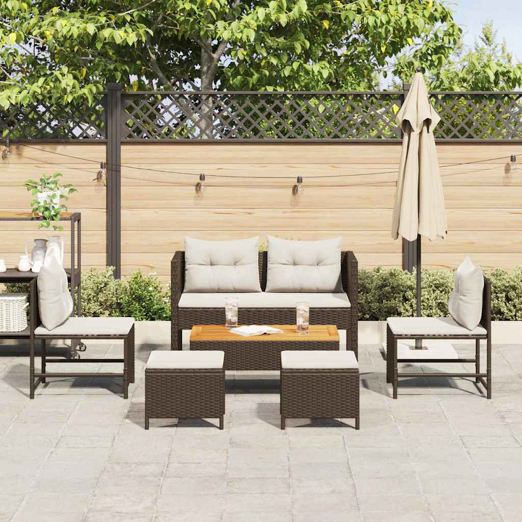 Gartensofa-set mit Kissen 6 pcs Braun und Creme Poly-Rattan
