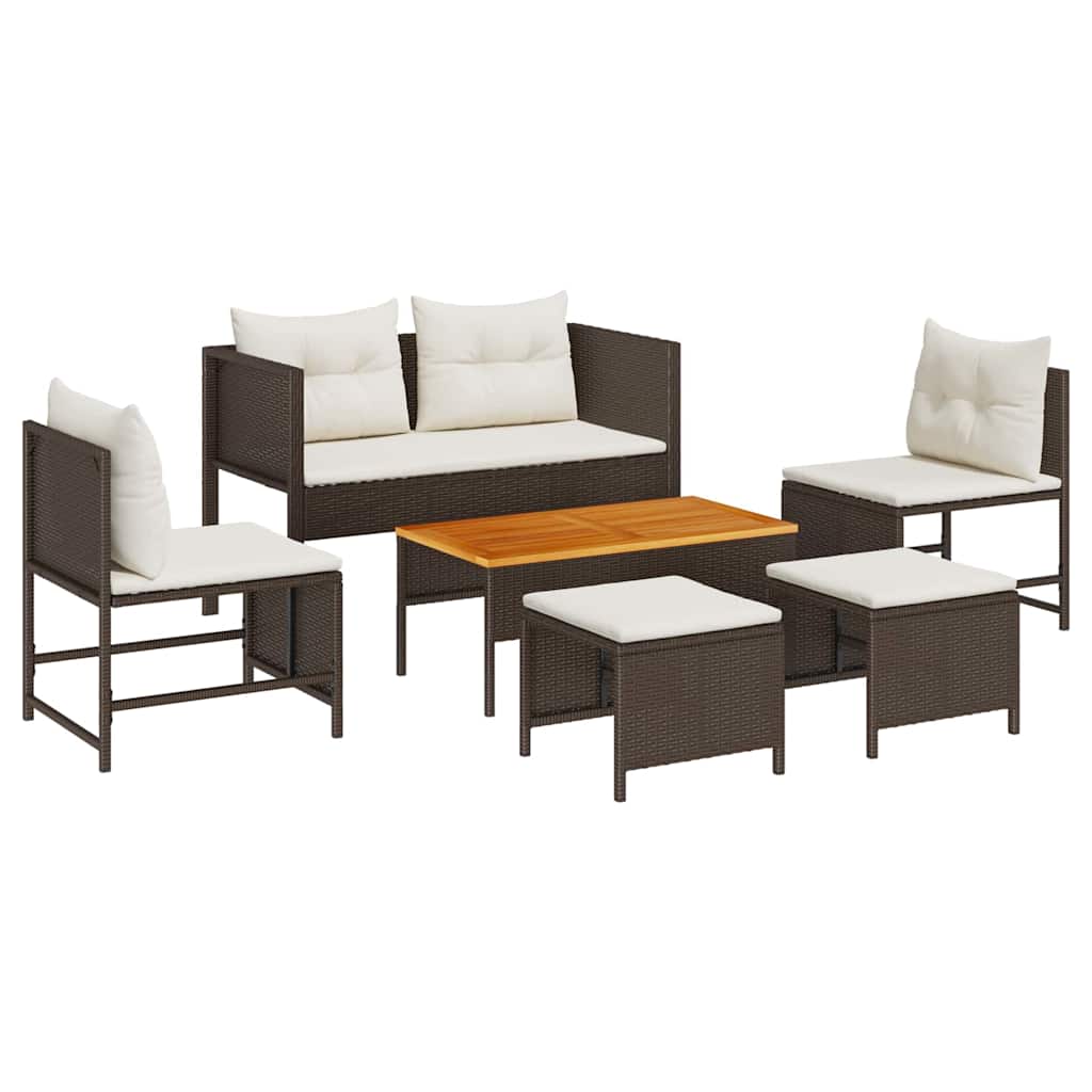 Gartensofa-set mit Kissen 6 pcs Braun und Creme Poly-Rattan