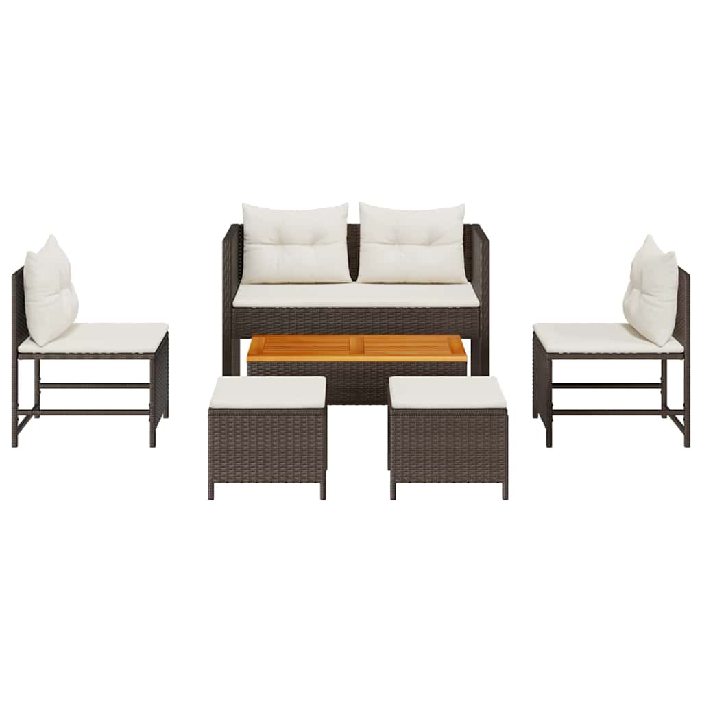 Gartensofa-set mit Kissen 6 pcs Braun und Creme Poly-Rattan