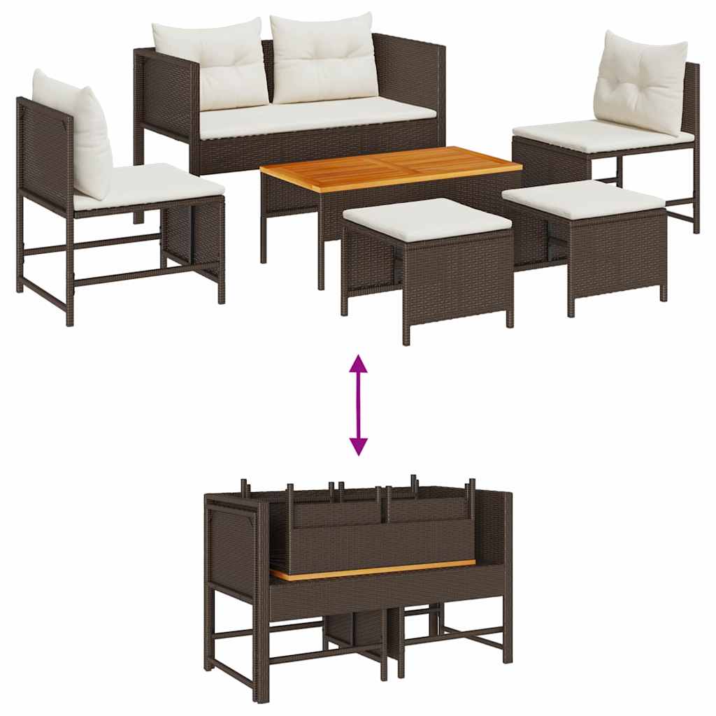 Gartensofa-set mit Kissen 6 pcs Braun und Creme Poly-Rattan