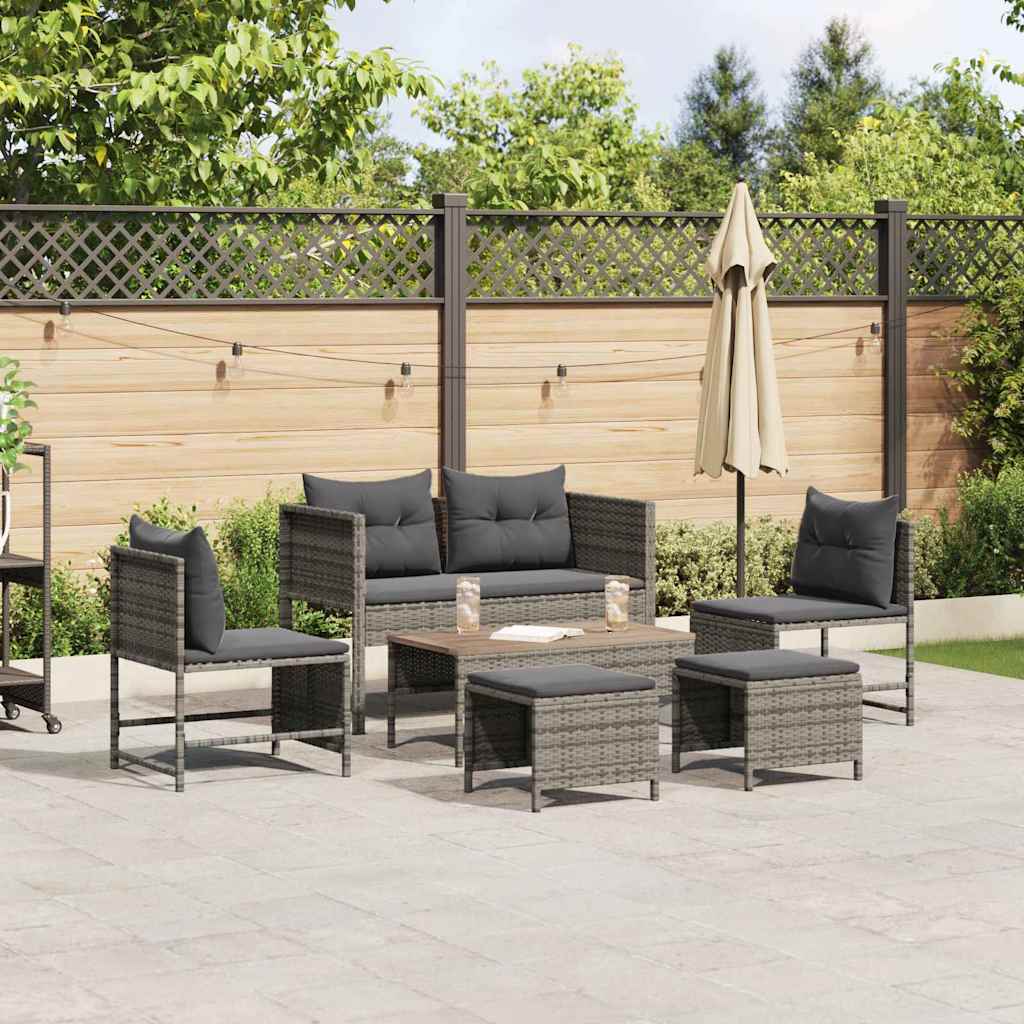 Gartensofa-set mit Kissen 6 pcs Grau und Dunkelgrau Poly-Rattan