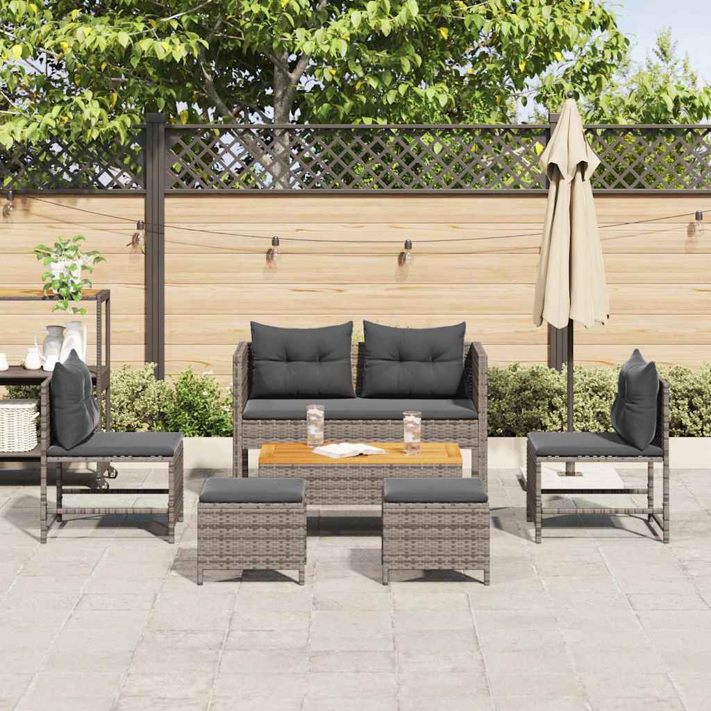 Gartensofa-set mit Kissen 6 pcs Grau und Dunkelgrau Poly-Rattan