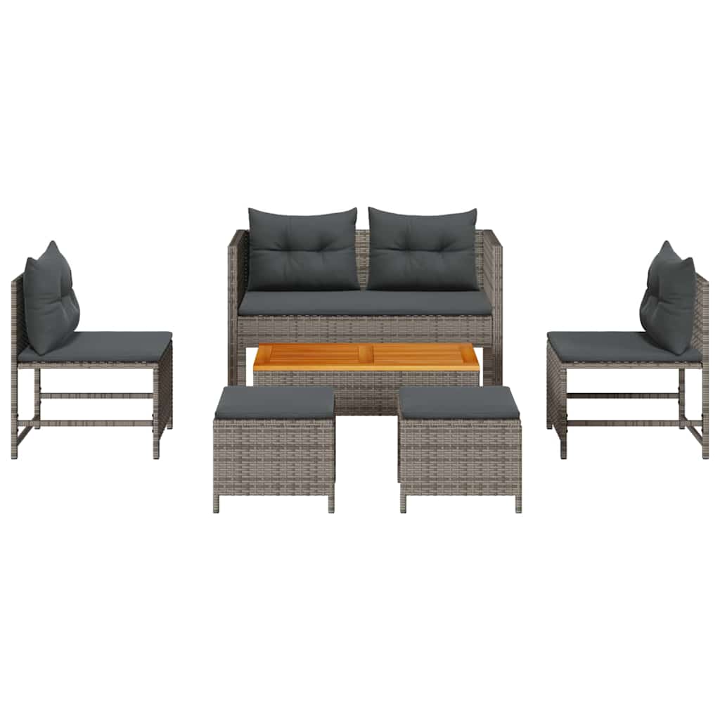Gartensofa-set mit Kissen 6 pcs Grau und Dunkelgrau Poly-Rattan