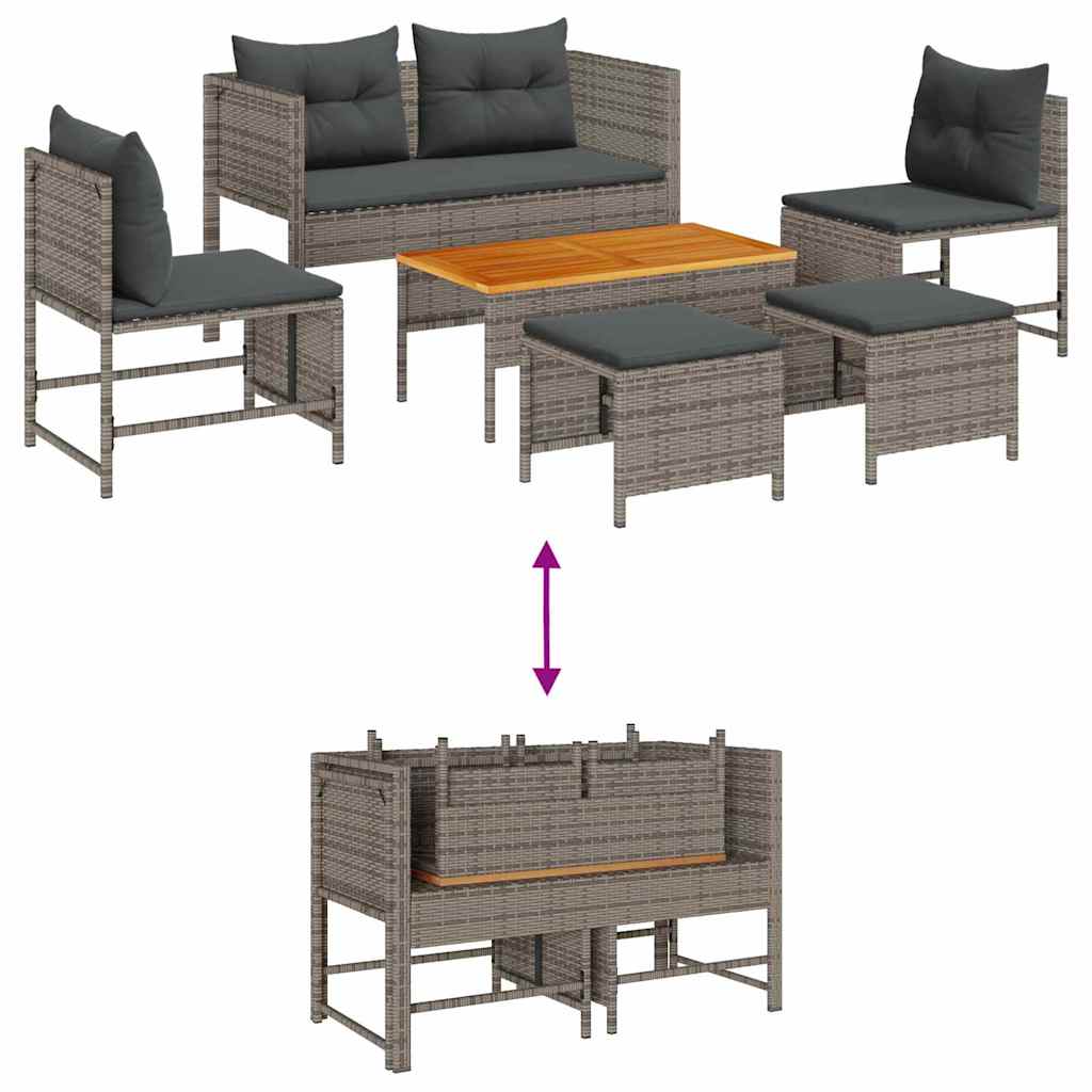 Gartensofa-set mit Kissen 6 pcs Grau und Dunkelgrau Poly-Rattan