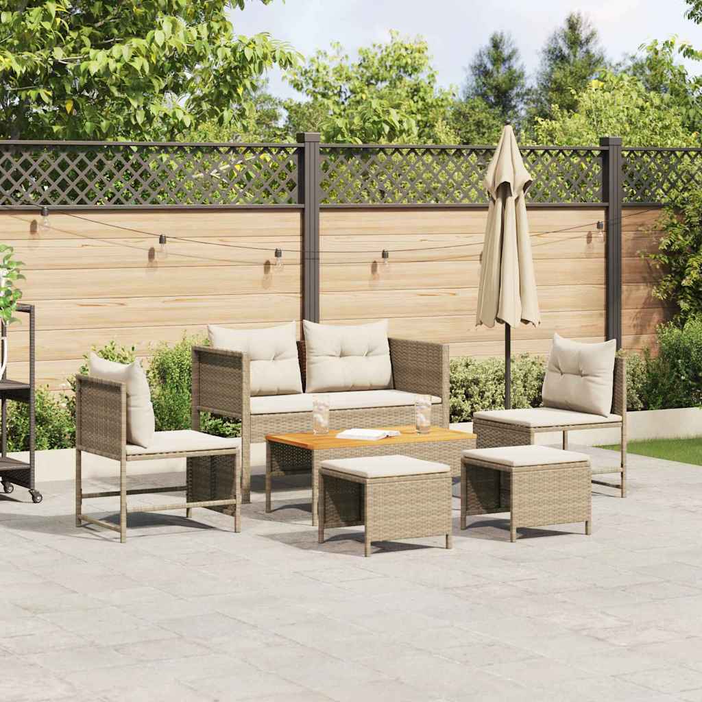Gartensofa-set mit Kissen 6 pcs Beige und Creme Poly-Rattan