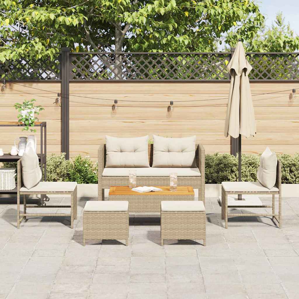 Gartensofa-set mit Kissen 6 pcs Beige und Creme Poly-Rattan