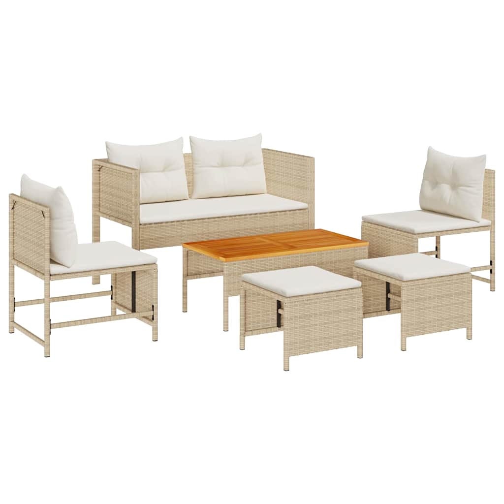 Gartensofa-set mit Kissen 6 pcs Beige und Creme Poly-Rattan