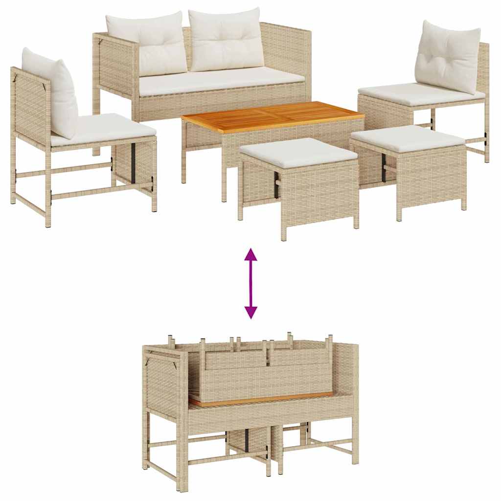 Gartensofa-set mit Kissen 6 pcs Beige und Creme Poly-Rattan