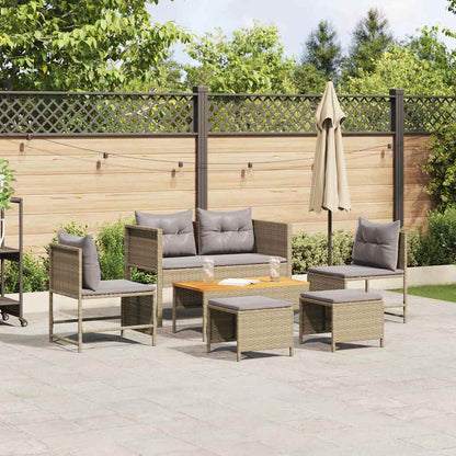 Gartensofa-set 6 stk. Beige und Hellgrau Poly-Rattan