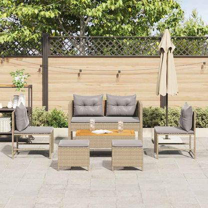 Gartensofa-set 6 stk. Beige und Hellgrau Poly-Rattan