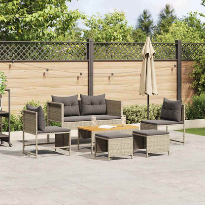 Gartensofa-set 6 stk. Hellgrau und Dunkelgrau Poly-Rattan