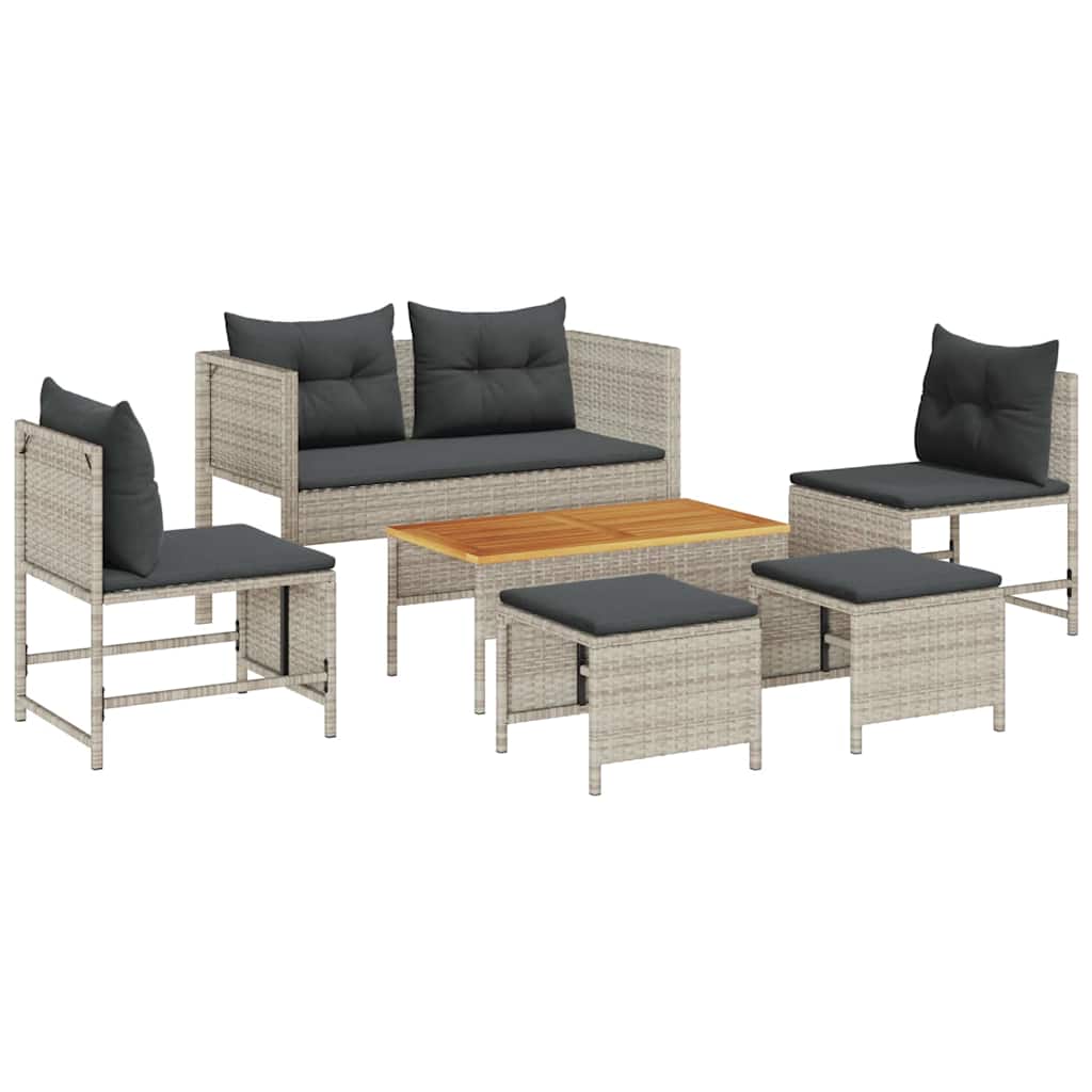 Gartensofa-set 6 pcs Hellgrau und Dunkelgrau Poly-Rattan