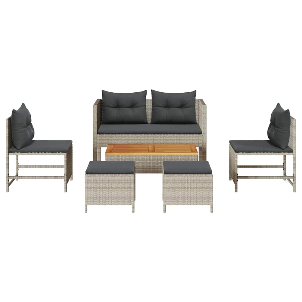 Gartensofa-set 6 pcs Hellgrau und Dunkelgrau Poly-Rattan