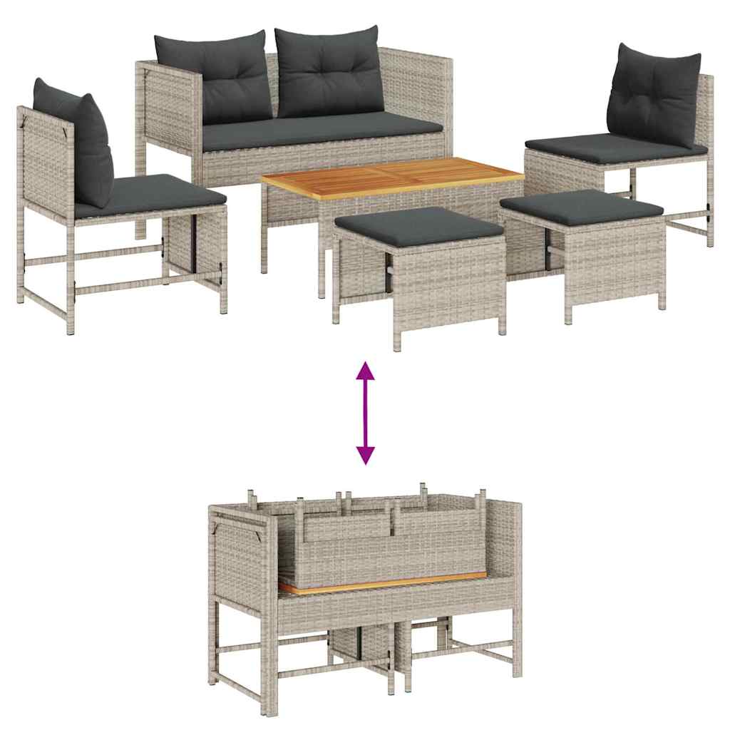 Gartensofa-set 6 pcs Hellgrau und Dunkelgrau Poly-Rattan