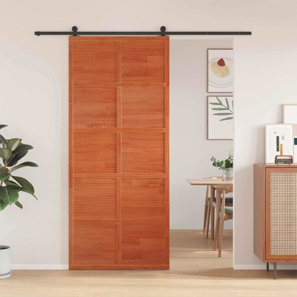 Scheunentür Wachsbraun 90 x 208 cm Massives Kiefernholz