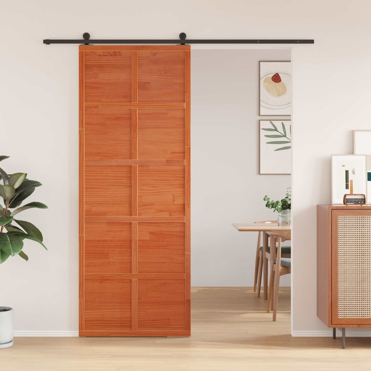 Scheunentür Wachsbraun 80 x 208 cm Massives Kiefernholz