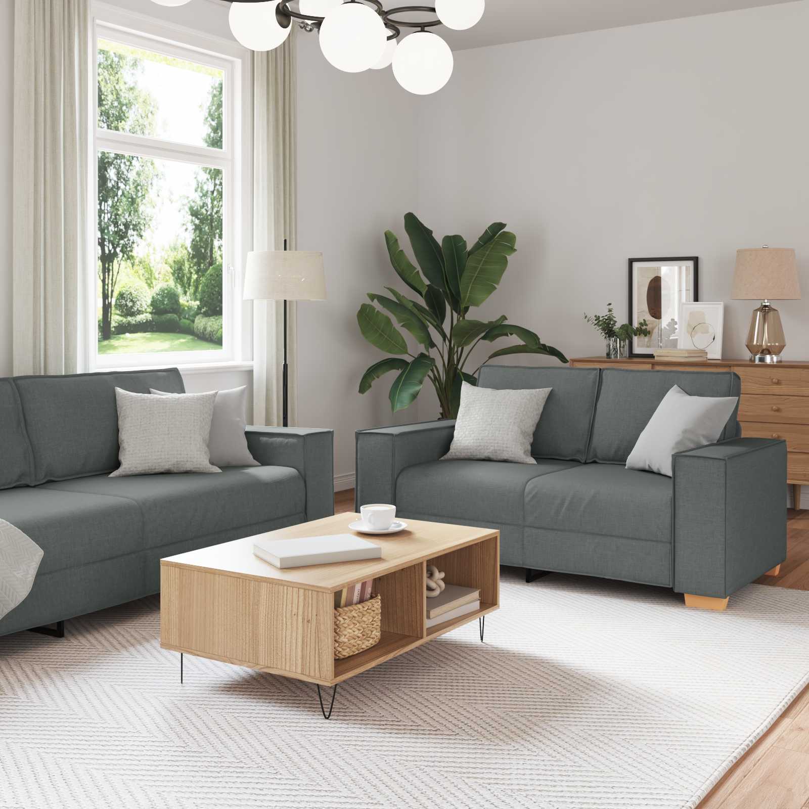 Sofa 3 stk. Dunkelgrau Stoff