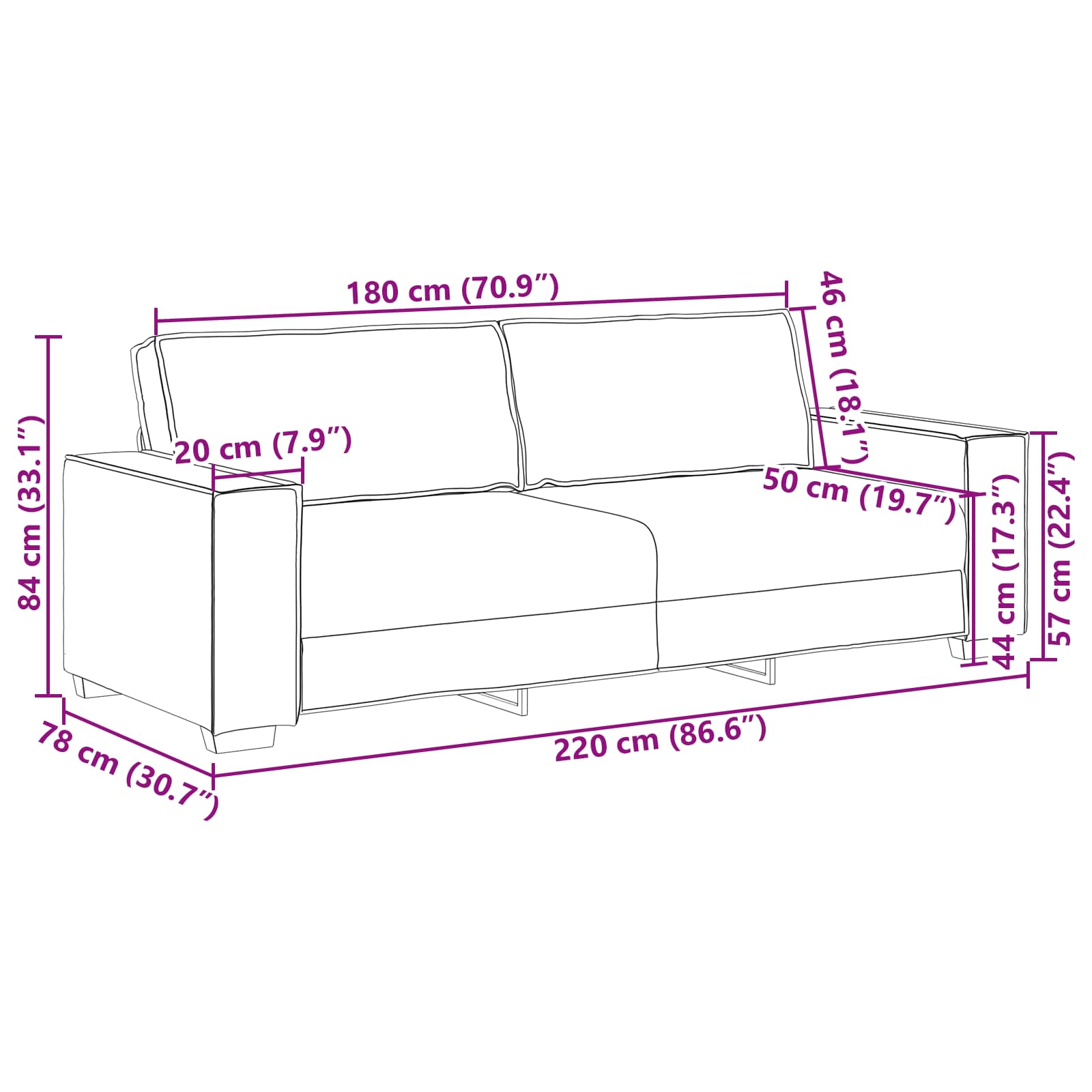 Sofa 3 stk. Dunkelgrau Stoff