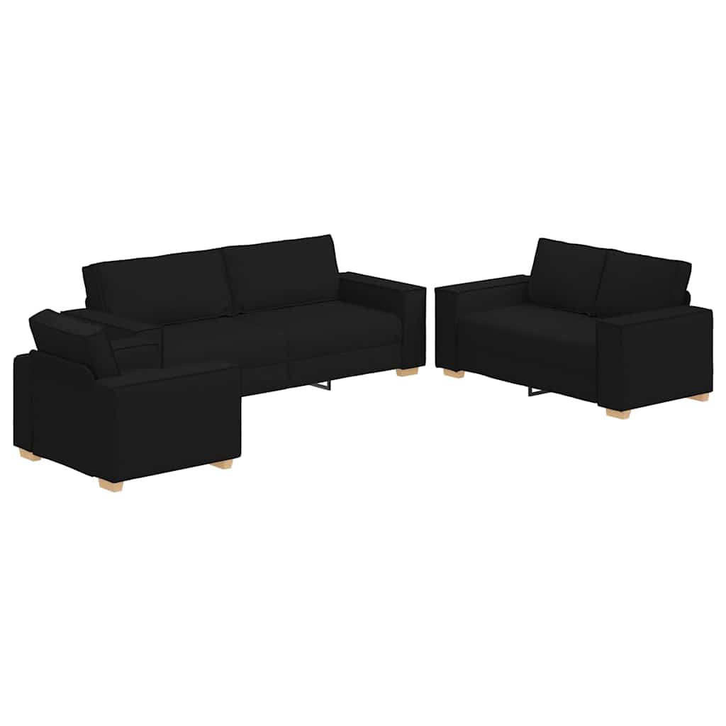 Sofa Set mit Kissen 3 pcs Schwarz 220 x 78 x 84 cm Stoff