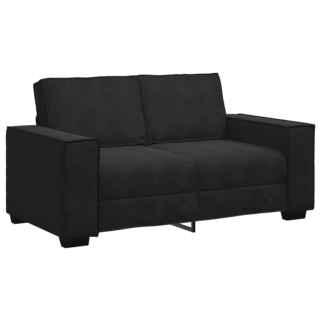 3-tlg. Sofagarnitur mit Kissen Schwarz Samt