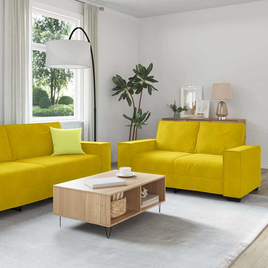 Ensemble de canapé 3 pièces avec coussins en velours jaune