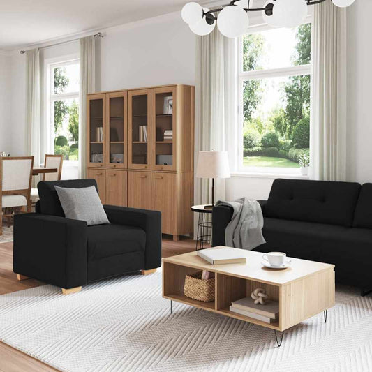 Sofa Set mit Kissen mit Kissen 3 pcs Schwarz Stoff