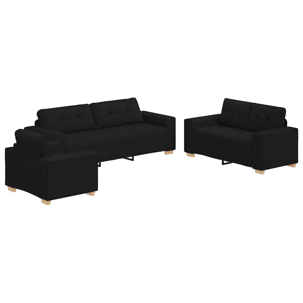 Sofa Set mit Kissen mit Kissen 3 pcs Schwarz Stoff