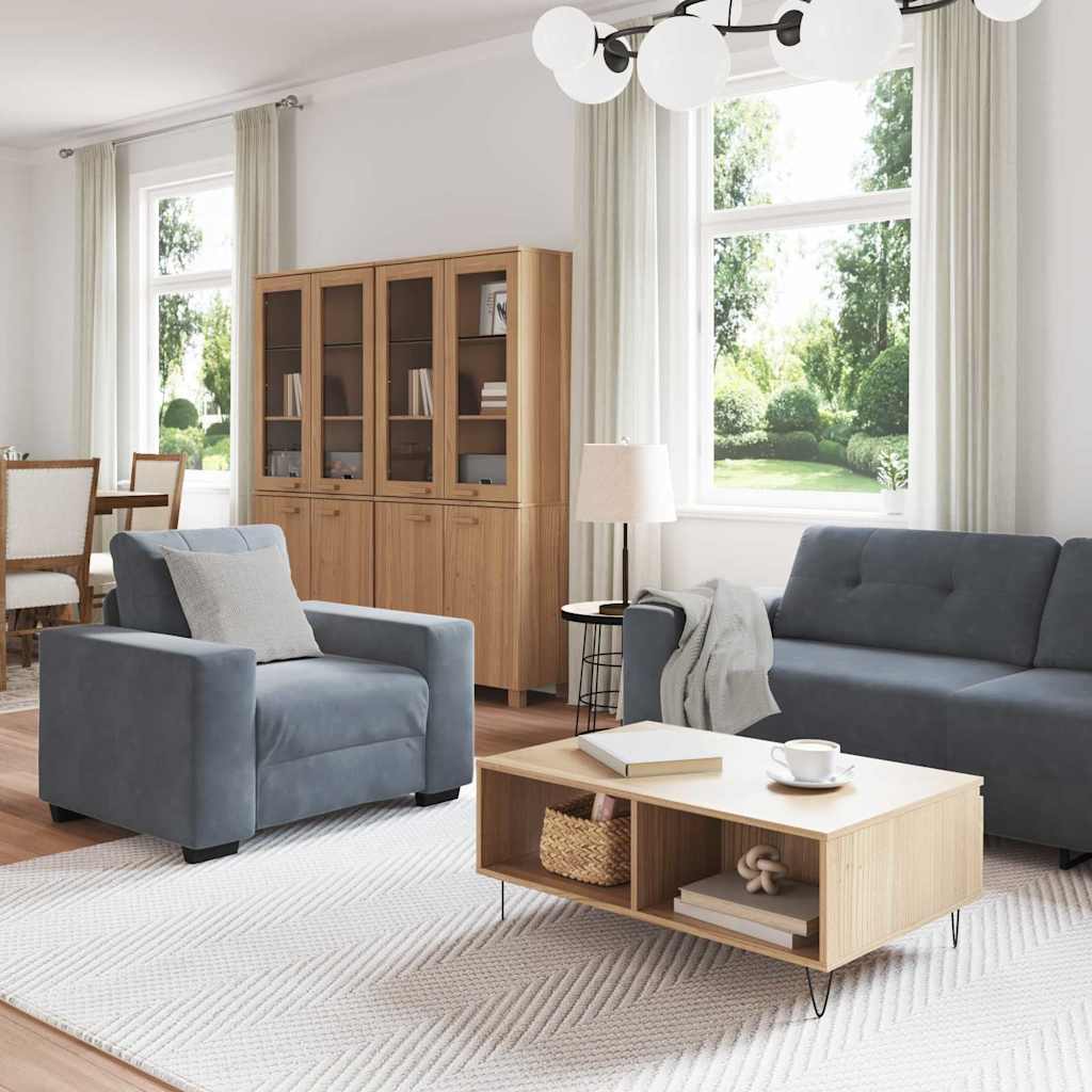 Sofa Set mit Kissen 3 pcs Grau 221 x 78 x 80 cm Samt