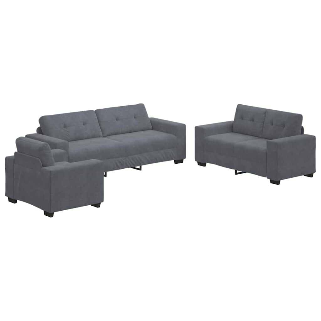 Sofa Set mit Kissen 3 pcs Grau 221 x 78 x 80 cm Samt