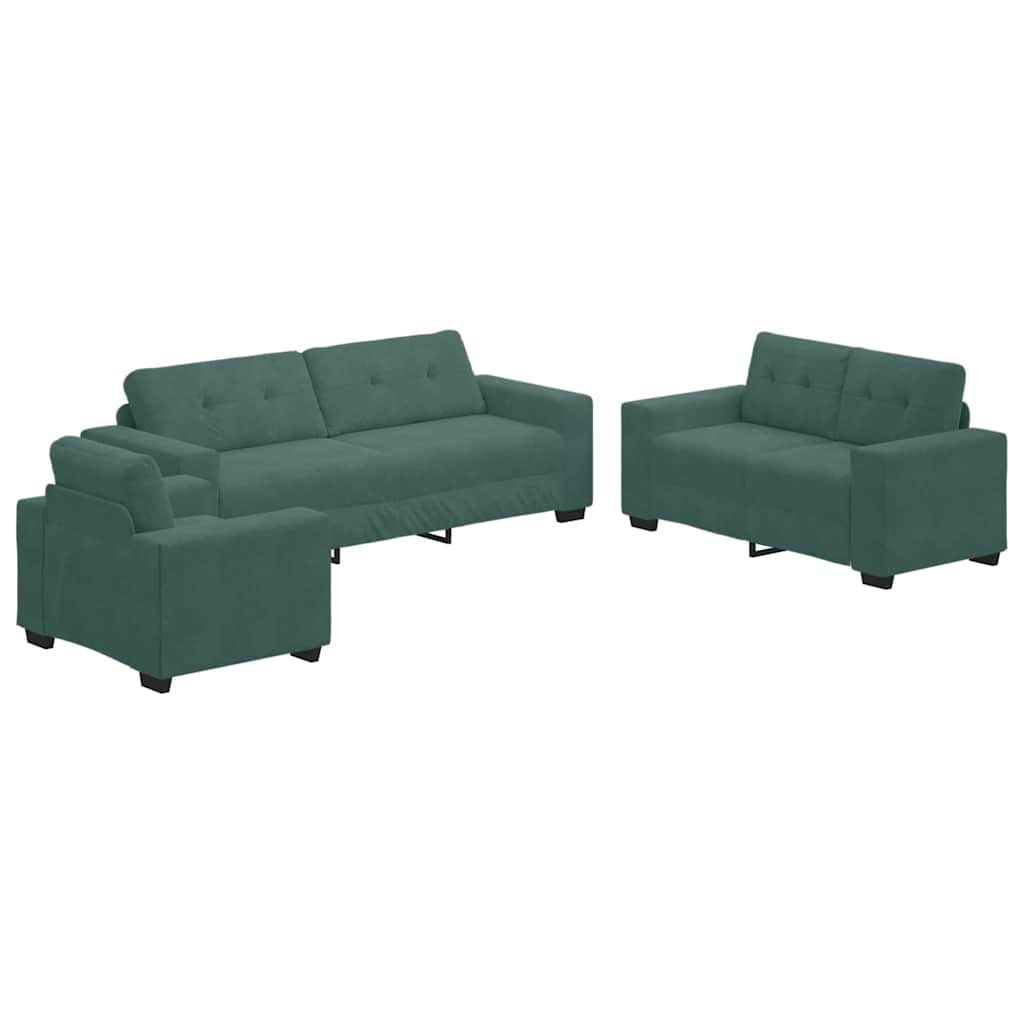 Sofa Set mit Kissen 3 pcs Dunkelgrün 221 x 78 x 80 cm Samt