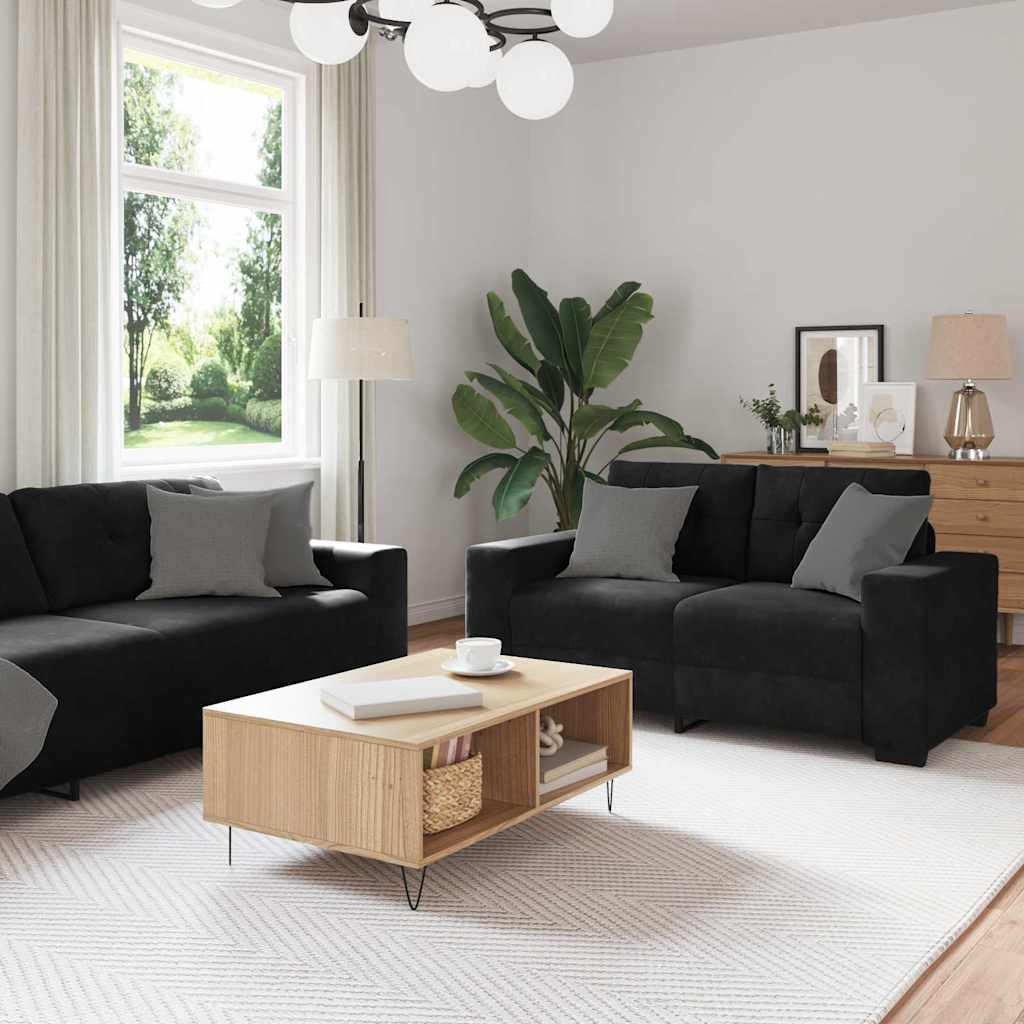 Sofa Set mit Kissen 3 pcs Schwarz 221 x 78 x 80 cm Samt