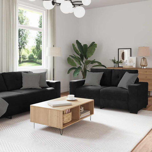 Sofa Set mit Kissen 3 pcs Schwarz 221 x 78 x 80 cm Samt