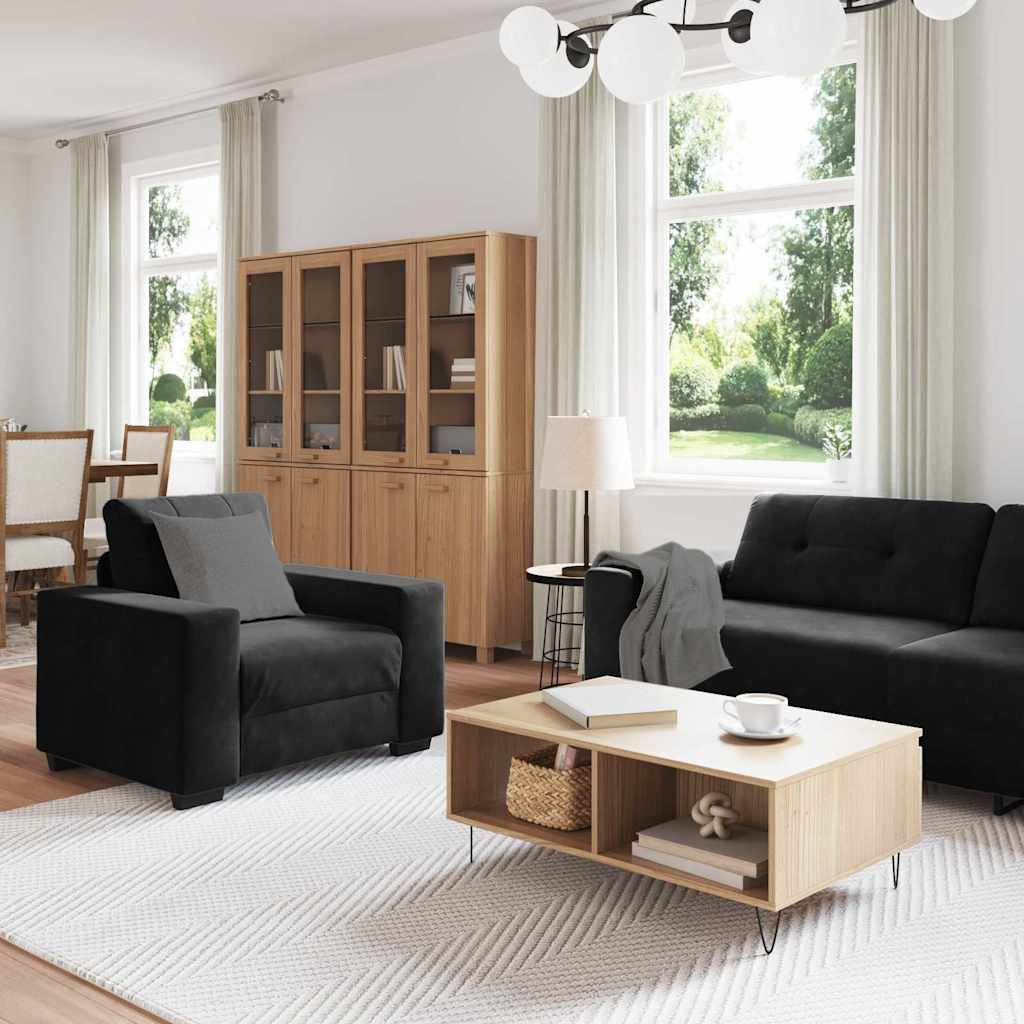 Sofa Set mit Kissen 3 pcs Schwarz 221 x 78 x 80 cm Samt