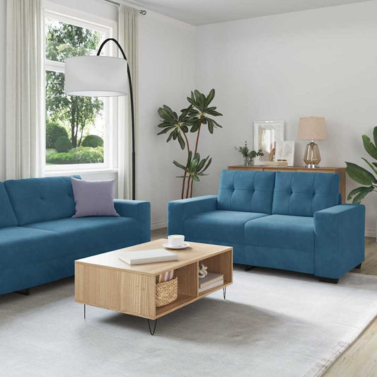 Sofa Set mit Kissen 3 pcs Blau 221 x 78 x 80 cm Samt
