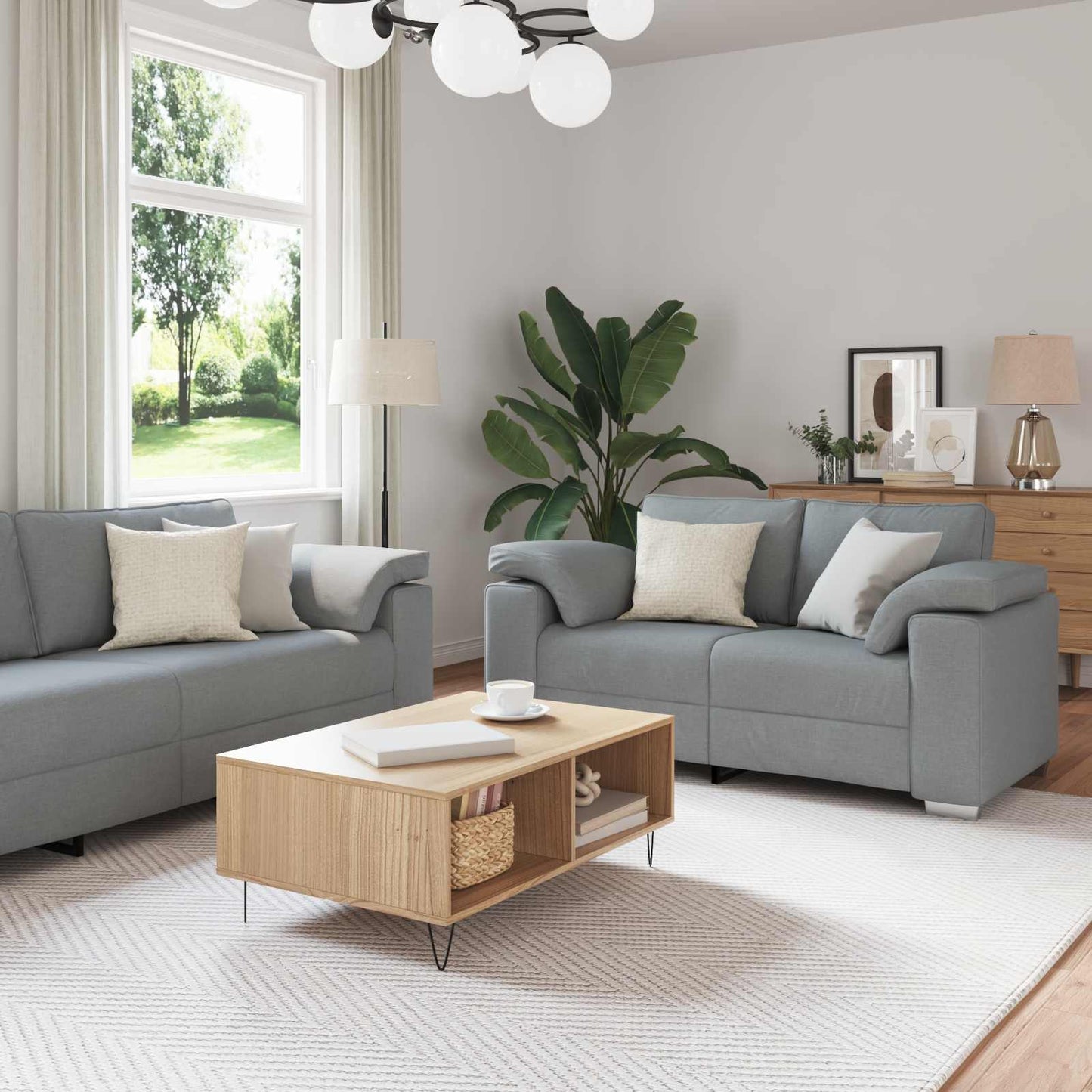 Sofa 3 stk. Hellgrau Stoff