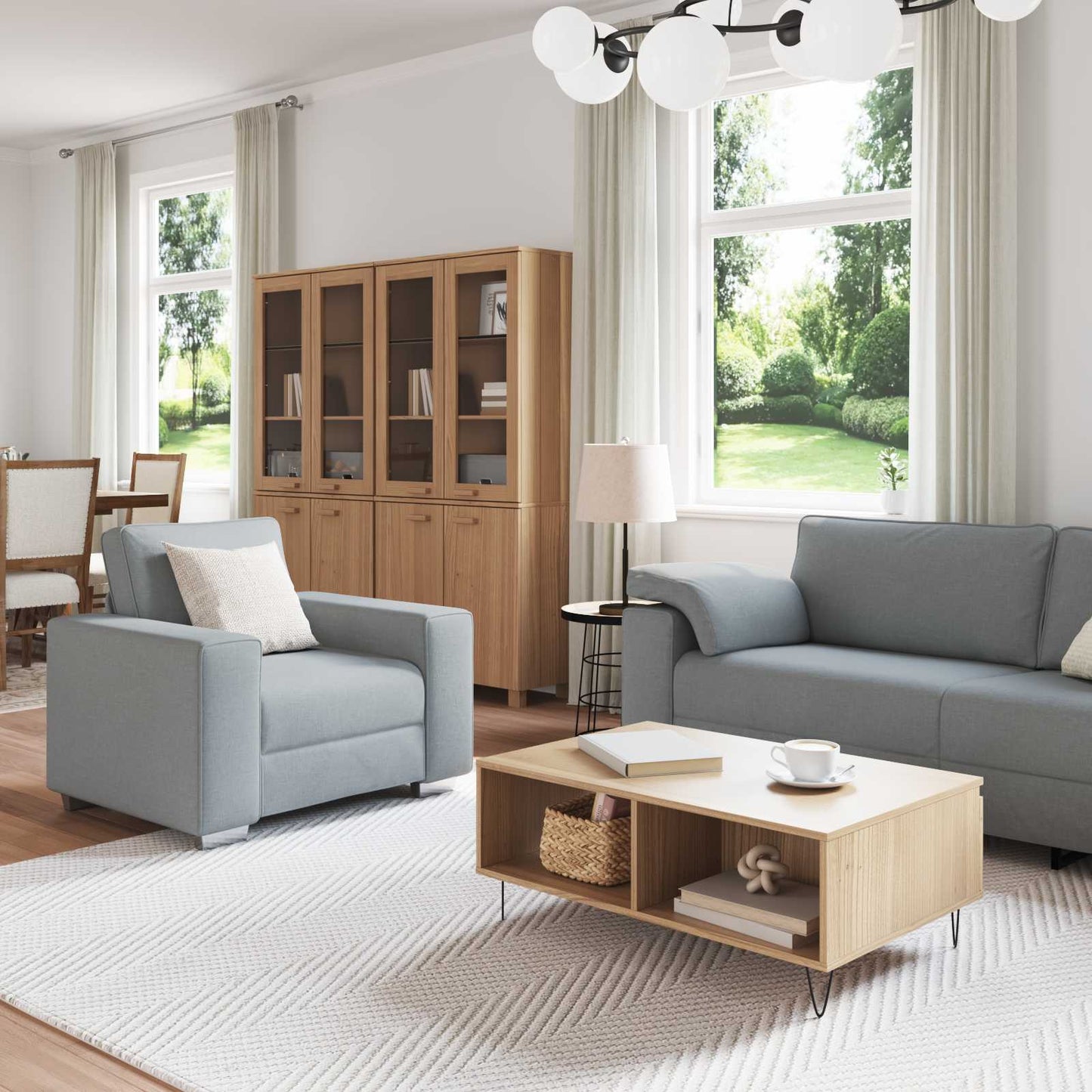 Sofa 3 stk. Hellgrau Stoff