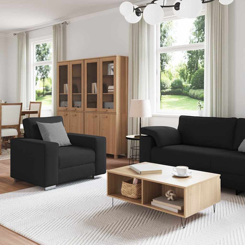 Sofa Set mit Kissen 3 pcs Schwarz 219 x 77 x 82 cm Stoff