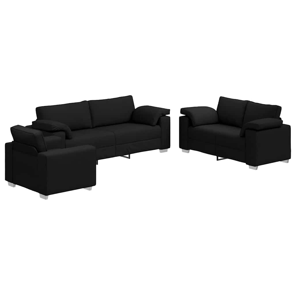 Sofa Set mit Kissen 3 pcs Schwarz 219 x 77 x 82 cm Stoff